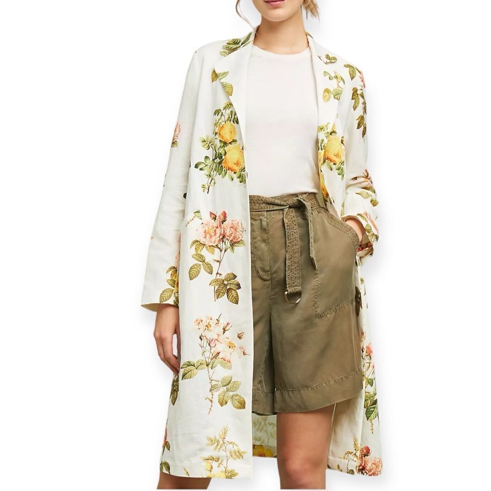 Anthropologie Payal Pratap Floral Longline Linen Blazer Jacket - Picture 2 of 13